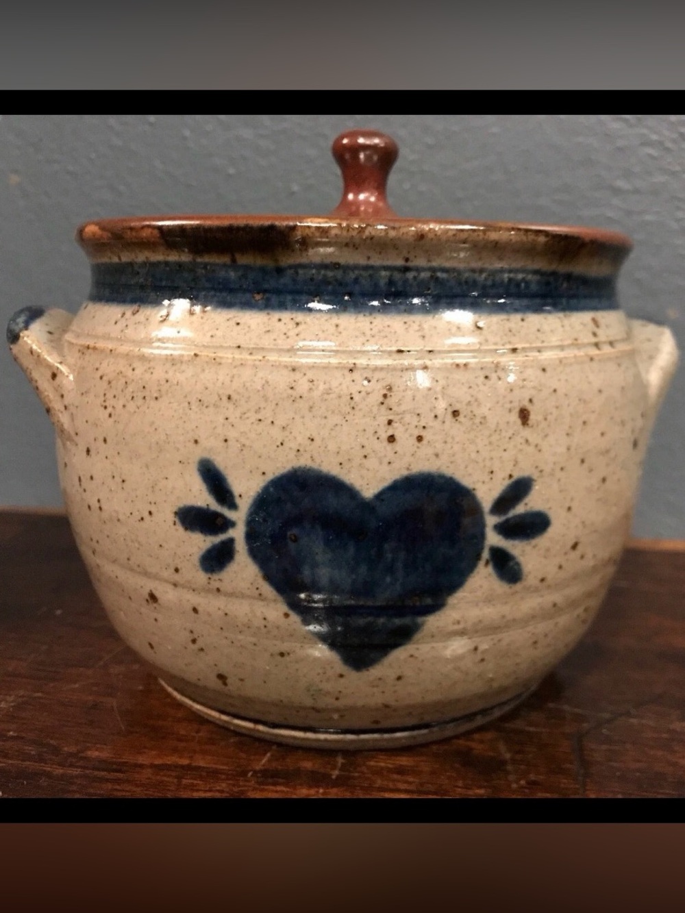 Harvey Pottery Stoneware Heart Motif Bean Pot Crock Signed 2/95 (1995)